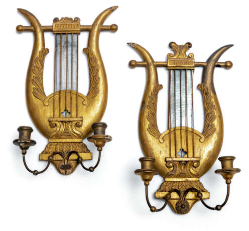 Paar Wandappliken in Lyraform. Klassizistischer Stil, 19. Jahrhundert - Foto 1