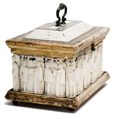 Spätgotische Hochzeitskassette. Norditalien, wohl Werkstatt der Embriachi, 1. Viertel 15. Jahrhundert - photo 3