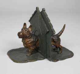 Wiener Bronze Paar Buchstützen mit Hund