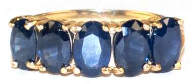 Ring, 416er GG, 10 kt., 5 oval facettierte blaue Saphire, RG 54, Innendurchmesser 17,2 mm