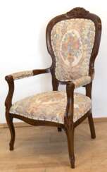 Sessel im Louis-Philippe-Stil, Nußbaum, gepolsterte Rückenlehne, 107x64x80 cm
