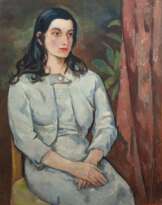 Schubert, Otto (1892 Dresden- 1970 Dresden) "Christel im grauem Kleid", Öl/ Lw., sign. u.r. und dat. 1956, 100x75 cm, ungerahmt (O.Schubert studierte 1906-09 an der Kunstgewerbeschule Dresden und arbeitete von 1909 bis 1913 als Bühnenmale…