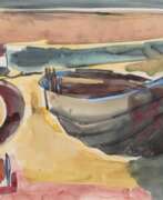 Вилли Роберт Хут. Huth, Willy Robert (1890 Erfurt-1977 Amrum) &quot;Boote am Strand&quot;, Aquarell, sign. u.r., 28x40 cm, im Passepartout hinter Glas und Rahmen