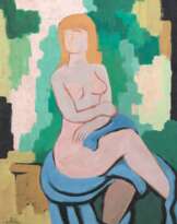 Müller-Leutert, Hellmuth (1892 Gießen-1973 ebenda) "Sitzender Akt", Mischtechnik, monogr. u.l., 58x40 cm, ungerahmt (Er studierte Malerei an der Kunstschule Frankfurt bei Treuner u. an der Münchener Malschule von H. Hofmann. Ein großer …