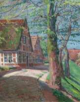 Volkwarth, Hugo (1888 Altona-1946 Thüringen) "Altes Land", Öl/ Lw., sign. u.l., 70x94,5 cm, Rahmen (Hamburger Landschaftsmaler, der zunächst bei A. Siebelist in Hamburg, danach an der Münchener Akademie bei H. von Zügel studierte. Seit…