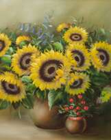 Stöver, Paula (1918 Bremen-1982 Worpswede) "Stilleben mit Sonnenblumen in Vase", Öl/ Lw., sign. u.r., 60x80 cm, Rahmen