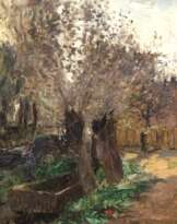 Herbst, Thomas Ludwig (1848 Hamburg-1915 ebenda) "Waldlandschaft", Öl/ Karton, unsign., rückseitig Alter Klebezettel "Ausstellung Bierich & Co Kunsthandel Hamburg", 47x34 cm, Rahmen