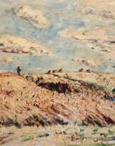 Schiestl-Arding, Albert (1883 Erding bei München-1937 Bremen) "Sommerliche Feldlandschaft", Öl/ Sackleinen, monogr. "ASA" und dat. ´35, verso mit altem Aufkleber, 93x109 cm, Rahmen (Er war ein deutscher Maler, der dem expressiv…