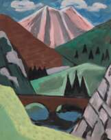 Müller-Leutert, Hellmuth (1892 Gießen-1973 ebenda) "In den Bergen", Mischtechnik, monogr. u.l., 58x40 cm, ungerahmt (Er studierte Malerei an der Kunstschule Frankfurt bei Treuner u. an der Münchener Malschule von H. Hofmann. Ein großer …