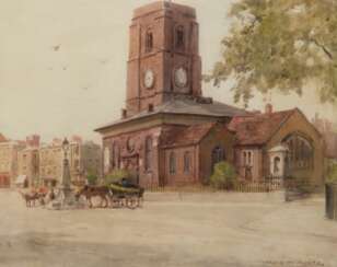 Ruith, Horace van (1839 Sankt Petersburg-1923 London) &quot;Alte Kirche Chelsea&quot;, Aquarell, sign. u.r., 23x29 cm, im Passepartout hinter Glas und Rahmen