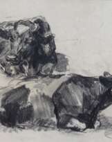 Wolf, Georg (1882 Düsseldorf- 1962 Uelzen) "Liegende Rinder", Zeichnung, unsign., rückseitig Nachlaßstempel mit WVZ-Nr. 527, 26,5x34,5 cm, ungerahmt