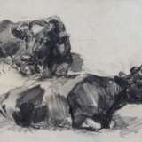 Wolf, Georg (1882 Düsseldorf- 1962 Uelzen) "Liegende Rinder", Zeichnung, unsign., rückseitig Nachlaßstempel mit WVZ-Nr. 527, 26,5x34,5 cm, ungerahmt - фото 1