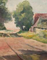 Balzer, Thuro (1882 Weißhof-1967 Rostock) "Landweg mit Gehöft", Öl/ Holz, sign. u.r. und dat. ´27, 28x24 cm, ungerahmt (ab 1908 arbeitete er als Kunsterzieher, Maler und Gebrauchsgraphiker in Rostock, siehe auch Rostock, Bilder einer St…