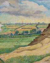Rusche, Moritz (1888 Zeddenick-1969 Magdeburg) "An der Elbe", Öl/ Lw., unsign., rückseitig bez., 65,5x80 cm, ungerahmt