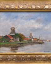 Liesegang, Helmuth (1858 Duisburg-1949 Leipzig) "Kanal bei Haarlem", Öl/ Lw., sign. u.r., 40x50 cm, Rahmen (Landschaftsmaler und Radierer, Schüler der Akademie Düsseldorf, Weiterbildung in Paris, Mitglied der Künstlerver. Malkasten, zah…
