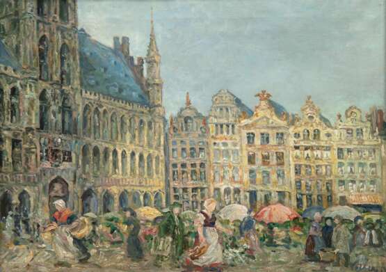 Vetter, Charles (1858 Kahlstädt-1941 München) "Reges Treiben auf dem Münchener Markt", Öl/ Lw., sign. "Vetter" u.r. und dat. ´14?, 42x55 cm, Rahmen - фото 1