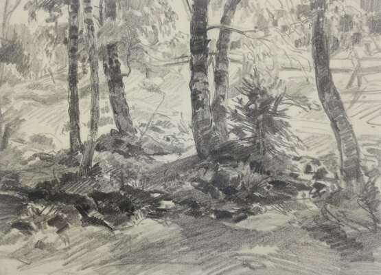Wolf, Georg (1882 Düsseldorf- 1962 Uelzen) "Landschaft", Zeichnung, unsign., rückseitig auf Blatt Notizen des Künstlers, Nachlaßstempel mit WVZ-Nr. 448, am linken unteren Rand besch., 25x33 cm, ungerahmt - photo 1
