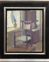 Köhler-Röber, Minna (1883 Reichenbach- 1957 Friesen) "Interieur", Öl/ Mp., unsign., rückseitig Nachlaßstempel mit WVZ-Nr. 276, Aufkleber Museum Zitadelle Berlin Spandau", 34x29,5 cm, Rahmen (Einen großen Einfluss für ihren küns…