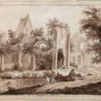 Witt, Maria Charlotte (Norddeutsche Künstlerin des frühen 19. Jahrhunderts) &quot;Bärtiger Mönch und zwei Angler vor Klosterruine&quot;, Zeichnung, monogr. u.r. und undeutl. bez., Blatt gebräunt und leicht stockfleckig, 24x33,5 cm, hinter Glas u… - Auktionspreise