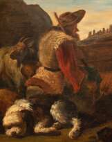 Lordon, Pierre Jerome (1779 Guadeloupe-1838 Paris) "Der Hirte", Öl/ Holz, sign. u.r., 30x39 cm, Rahmen (Französischer Künstler des 19. Jh.Er hatte Gelegenheit gehabt, dem Zeichenunterricht des Malers Neveu zu folgen, und trat in das Atel…