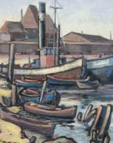 Seese, Paul-Oskar (1927 Sternberg-2013 Parchim) "Wismarer Hafen um 1960", Öl/Mp., sign. u. dat. '60 u.r., rücks. bez., 29,5x40 cm, Rahmen