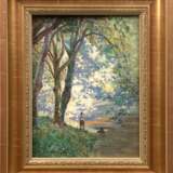 Puigaudeau, Ferdinand du (1864 Nantes-1930 Croisic, Frankreich) "Kind beim Spielen am Ufer unter blühendem Baum", Öl/ Lw., sign. u.l., 32x24,5 cm, Rahmen - фото 1