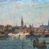 Schodde, Wilhelm (1883 Altona-1951 Lübeck) "Blick auf Lübecker Altstadtinsel", Öl/Lw., sign. u.r., 53x72,5 cm, ungerahmt (Wilhelm Schodde war zunächst Schüler der Kunstschule Lübeck von Prof. Lütgendorff, anschließend studierte er … - Foto 1