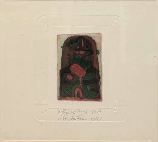 Haas, Willibrord (1936 Schramberg) "Lebkuchen Baum", Farbradierung, Exemplar 43/49, mit Bleistift sign. und dat. 1977, 16x10 cm, hinter Glas und Rahmen - фото 1