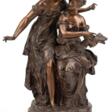 Moreau, M. (Ende 19. Jh.) &quot;Zwei junge Mädchen mit Notenblatt&quot;, Bronze, braun patiniert, signiert, H. 44 cm, auf halbrundem gestuftem Alabastersockel, Ges.-H. 50 cm - Auction archive