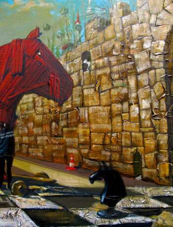 Bathing the red Trojan horse Öl auf Leinwand Surrealismus philosophica Ukraine 2024 - Foto 5