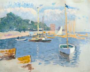 Paul Kayser (Hamburg 1869 - Donaueschingen 1942). Boats by the Elbe.