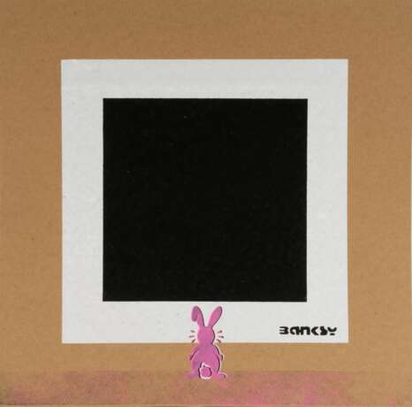 Not by Banksy by Not Not Banksy. Pink Bunny with Black Square. - фото 1