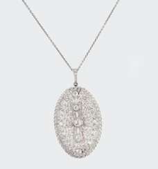 An Art-déco Diamond Pendant on Necklace.
