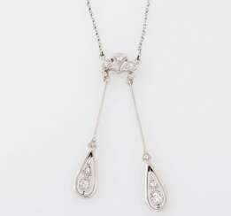An Art-Nouveau Diamond Pendant on Necklace.