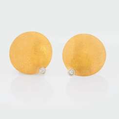 A Pair of Gold Earrings with small Diamonds.