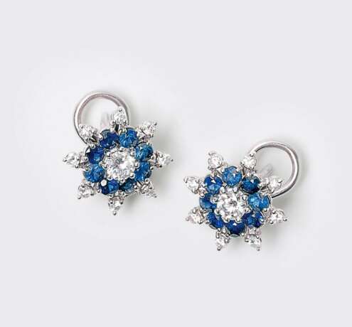 A Pair of Sapphire Diamond Earrings. - фото 1