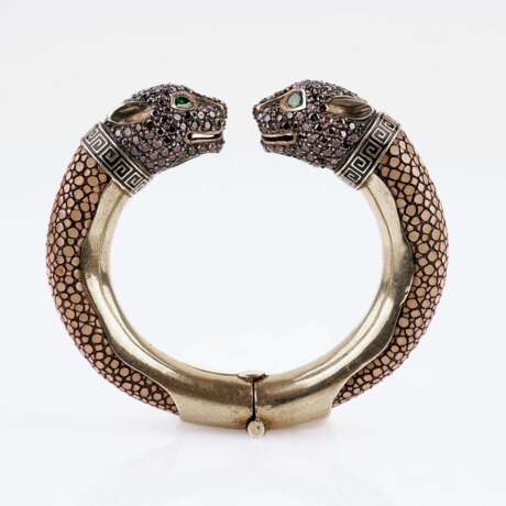 A Bangle 'Panther' with Smoky Quartz and Emeralds. - photo 1