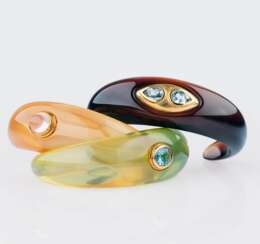 Three colourful Bangle Bracelets with Coloured Stones.