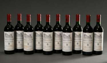 10 Flaschen 1990 Chateau de Rocher, Saint Emilion Grand Cru, Rotwein, Frankreich, 0,75l, hs-in, Etiketten und Kapsel beschädigt