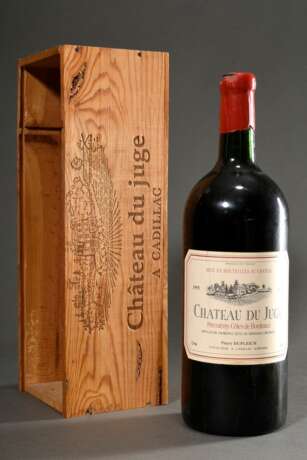 Flasche 1995 Chateau Du Juge, Rotwein, Bordeaux, Pierre Dubleich, 3l, Originalkiste vorhanden, durchgehend gute Kellerlagerung, Kapsel min. beschädigt - фото 1