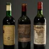 3 Diverse Flaschen Bordeaux: 1x 1953 Chateau Cos d´Estourel, Grand Cru Classe, St. Estephe, 1x 1967 Chateau Fontmuree, Saint Emilion und 1x 1975 La Bergerie, Philippe de Rothschild, Pauillac, Frankreich, 0,75l, Etiketten… - фото 1