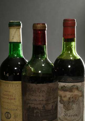 3 Diverse Flaschen Bordeaux: 1x 1953 Chateau Cos d´Estourel, Grand Cru Classe, St. Estephe, 1x 1967 Chateau Fontmuree, Saint Emilion und 1x 1975 La Bergerie, Philippe de Rothschild, Pauillac, Frankreich, 0,75l, Etiketten… - Foto 5