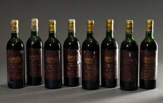 8 Flaschen 1985 Chateau La Mothe, mebac, Haut Medoc, Frankreich, Rotwein, 0,75l, durchgehend gute Kellerlagerung, us-in, Etikette und Kapseln beschädigt - Foto 1