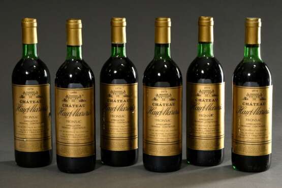 6 Flaschen 1979 Chateau Haut Mazeris, mebac, Fronsac, Frankreich, Rotwein, 0,75l, durchgehend gute Kellerlagerung, us-in, Etikette und Kapseln beschädigt - фото 1