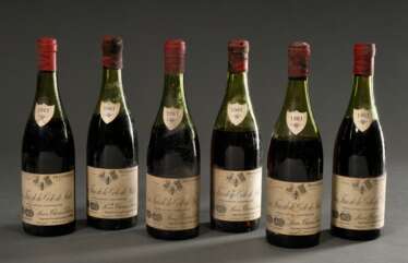 6 Flaschen 1961 Vins fins de la Cote de Nuits, Maison Thomas Bassot, Gevrey-Chambertin, Rotwein, Burgund, Frankreich, 0,75l, Etiketten und Kapseln beschädigt