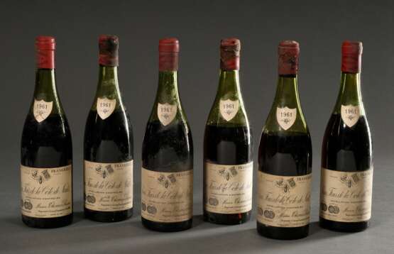 6 Flaschen 1961 Vins fins de la Cote de Nuits, Maison Thomas Bassot, Gevrey-Chambertin, Rotwein, Burgund, Frankreich, 0,75l, Etiketten und Kapseln beschädigt - фото 1