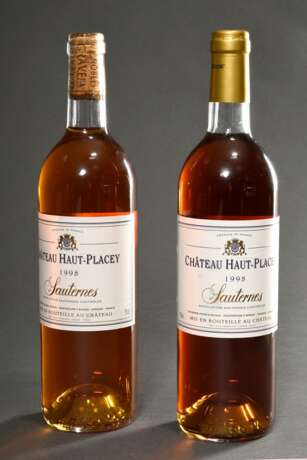 2 Flaschen 1998 Chateau Haut-Placey, Sauternes, Craveia-Goyaud, 0,75l, durchgehend gute Kellerlagerung, 1x Kapsel entfernt - Foto 1