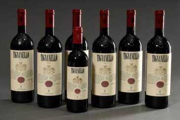 7 Flaschen: 6x 2013 Marchesi Antinori Tignanello Toscana IGT, Rotwein, Italien, 0,75l und 1x 1999 Marchesi Antinori Tignanello, 0,375l, in