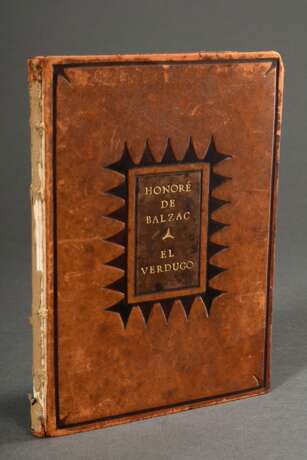 Band "Honoré de Balzac. El Verdugo" 1921, aus dem Französischen neu übertragen von Karl Federn, geprägter Ledereinband, Nr. 105/400, mit 6 sign. Radierungen von Klaus Richter (1887-1948) und gestochenem Titel v… - photo 2