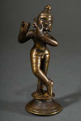 Bronze Figur "Krishna Venugopola", Indien 18. Jh., H. 15,8cm, Flöte verloren, in situ erworben um 1960/70, ehem. Slg. Fotograf Walter Schollmayer - photo 1